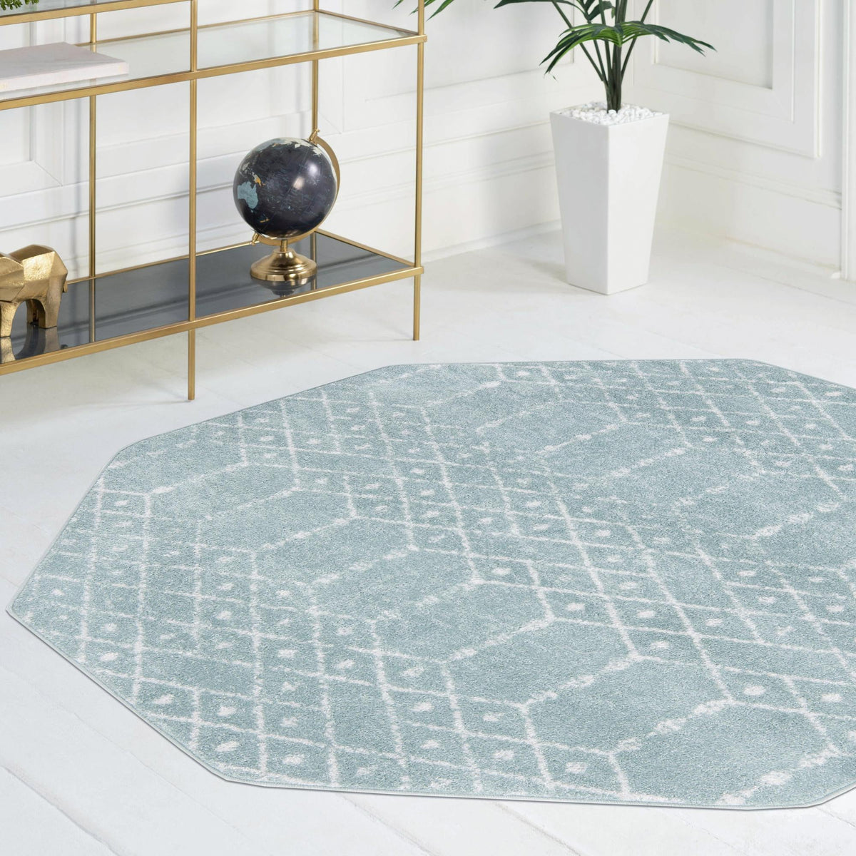 Marrakesh Lattice Collection Area Rug - Casablanca (Aqua) Octagon Aqua  lifestyle 109