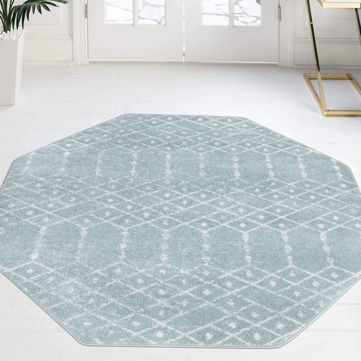 Marrakesh Lattice Collection Area Rug - Casablanca (Aqua) Octagon Aqua  lifestyle 114