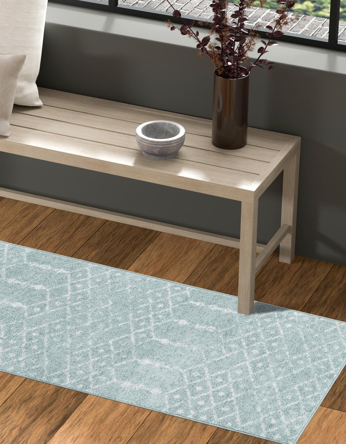 Marrakesh Lattice Collection Area Rug - Casablanca (Aqua) Runner Aqua  lifestyle 41