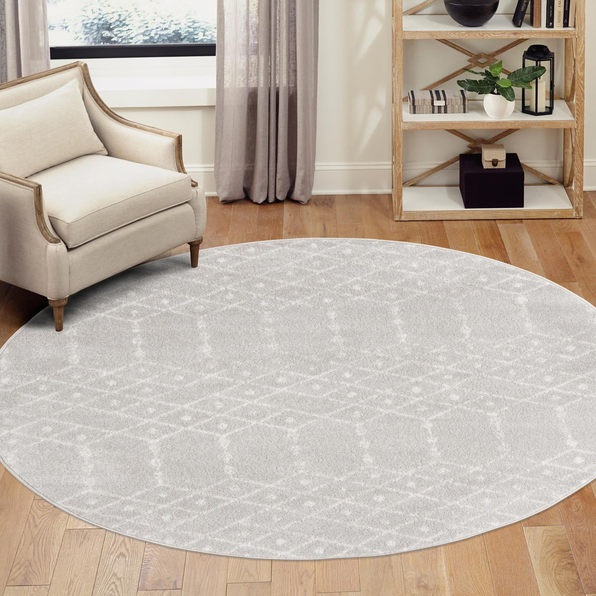 Marrakesh Lattice Collection Area Rug - Casablanca (Light Gray) Round Light Gray  lifestyle 103