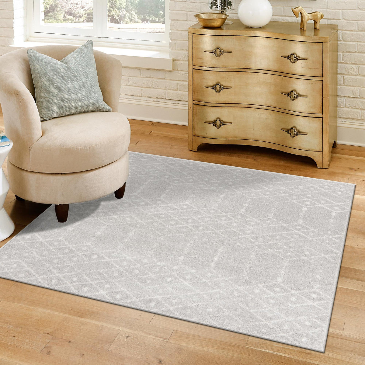 Marrakesh Lattice Collection Area Rug - Casablanca (Light Gray) Square Light Gray  lifestyle 104