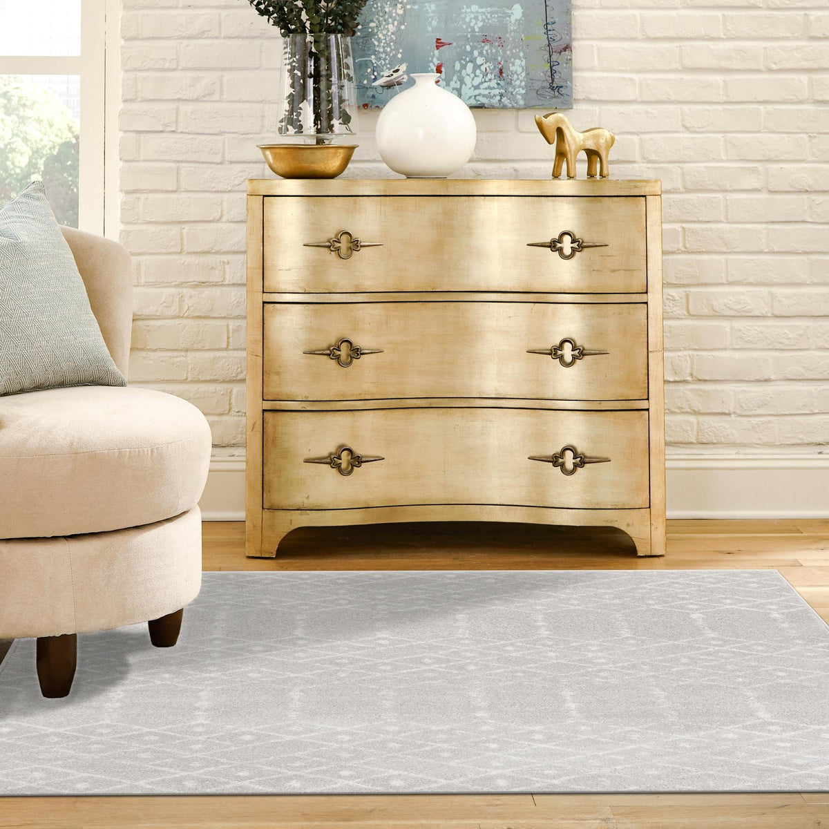 Marrakesh Lattice Collection Area Rug - Casablanca (Light Gray) Square Light Gray  lifestyle 109