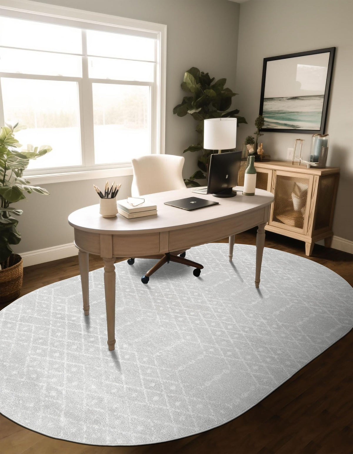 Marrakesh Lattice Collection Area Rug - Casablanca (Light Gray) Oval Light Gray  lifestyle 43