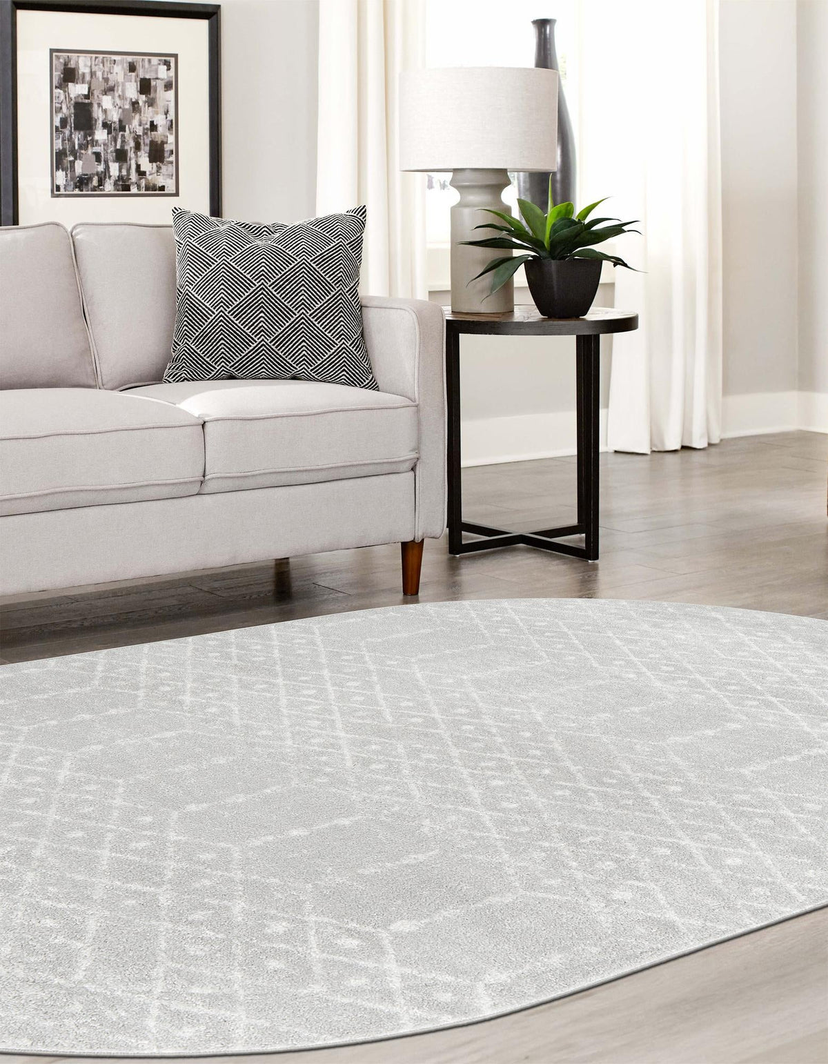 Marrakesh Lattice Collection Area Rug - Casablanca (Light Gray) Oval Light Gray  lifestyle 51