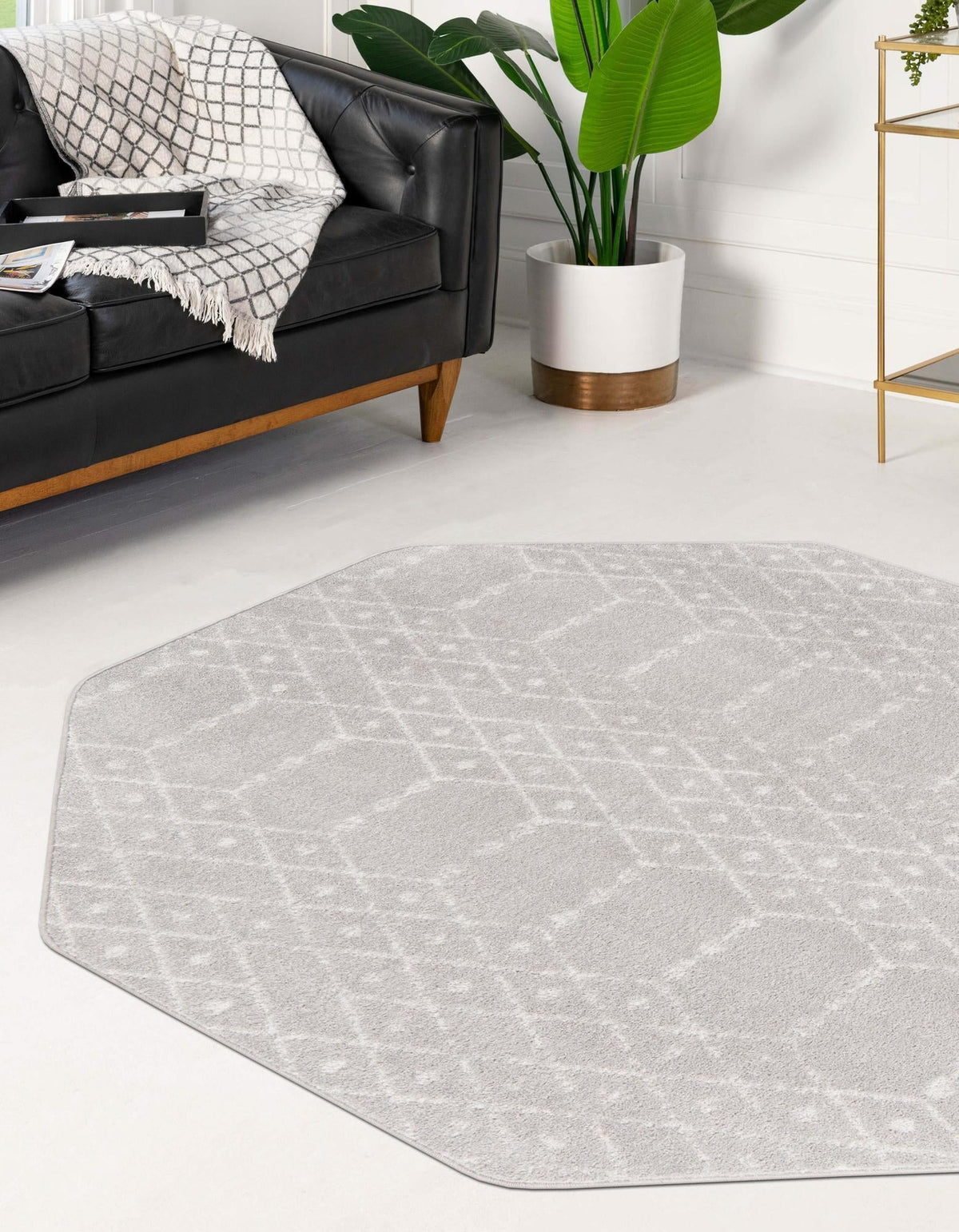 Marrakesh Lattice Collection Area Rug - Casablanca (Light Gray) Octagon Light Gray  lifestyle 35