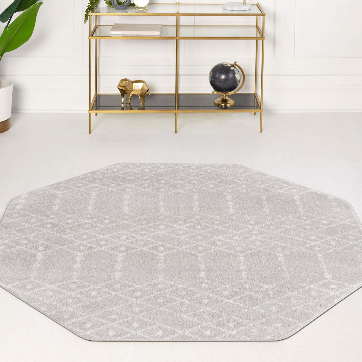 Marrakesh Lattice Collection Area Rug - Casablanca (Light Gray) Octagon Light Gray  lifestyle 106