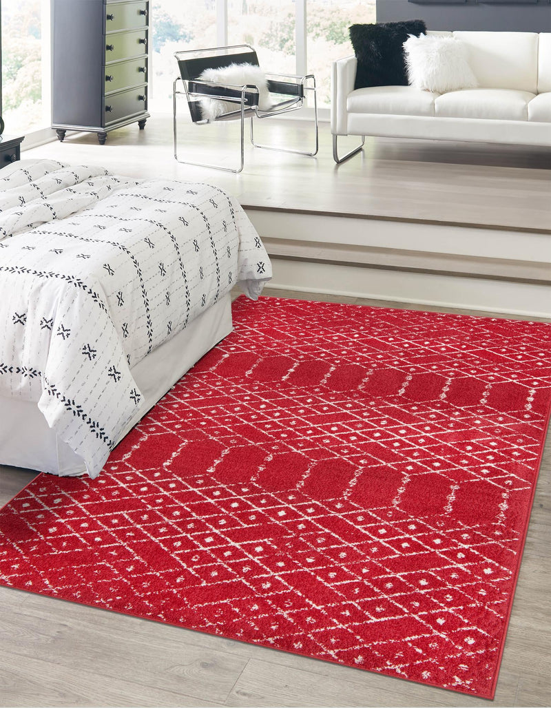 Marrakesh Lattice Collection Area Rug - Casablanca (Raspberry Pink) Rectangle Raspberry Pink  lifestyle 2