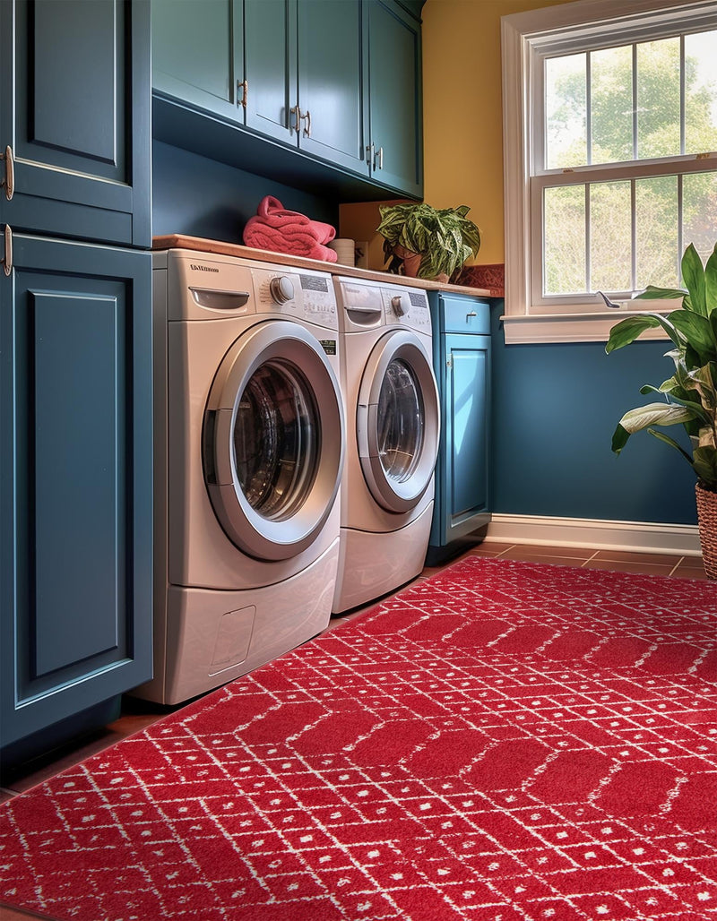 Marrakesh Lattice Collection Area Rug - Casablanca (Raspberry Pink) Rectangle Raspberry Pink  lifestyle 6