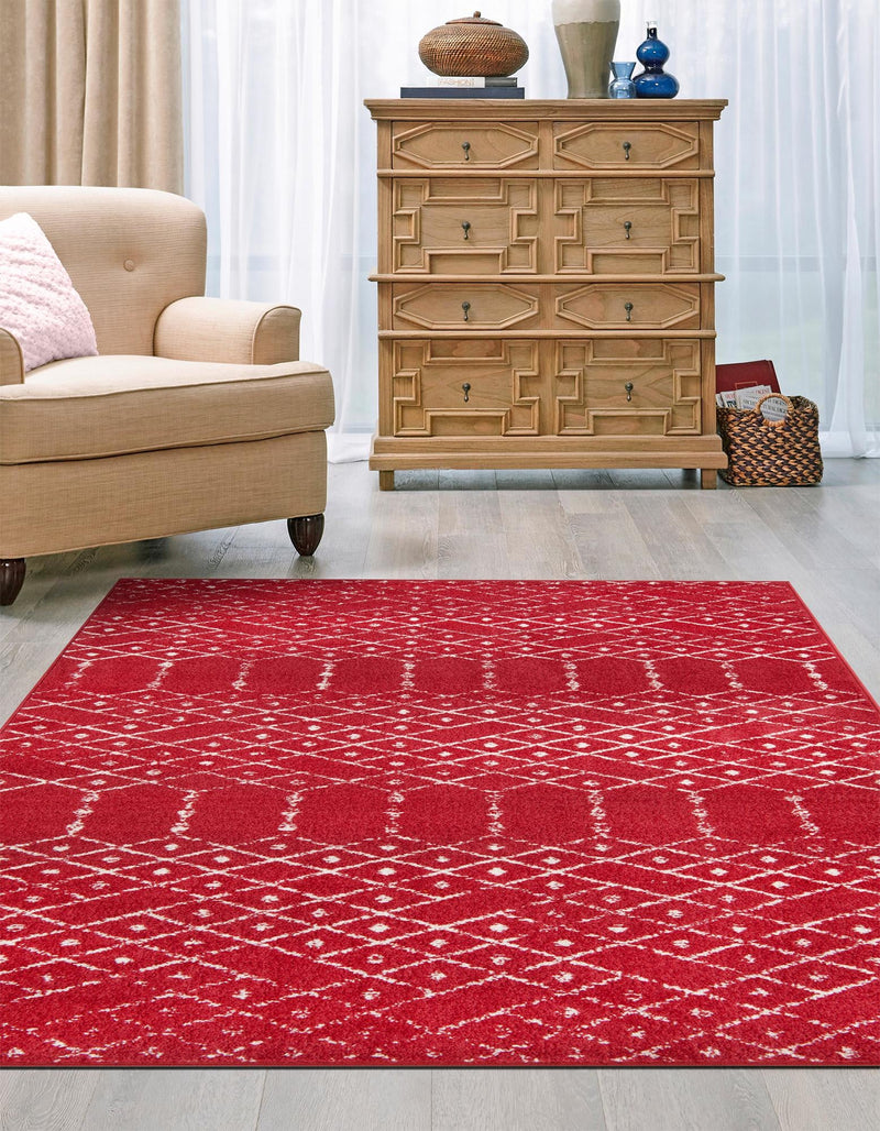 Marrakesh Lattice Collection Area Rug - Casablanca (Raspberry Pink) Rectangle Raspberry Pink  lifestyle 7