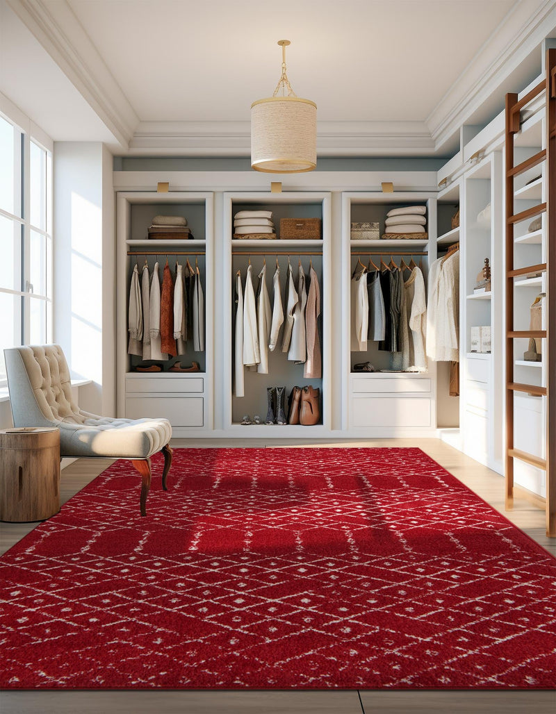 Marrakesh Lattice Collection Area Rug - Casablanca (Raspberry Pink) Rectangle Raspberry Pink  lifestyle 8