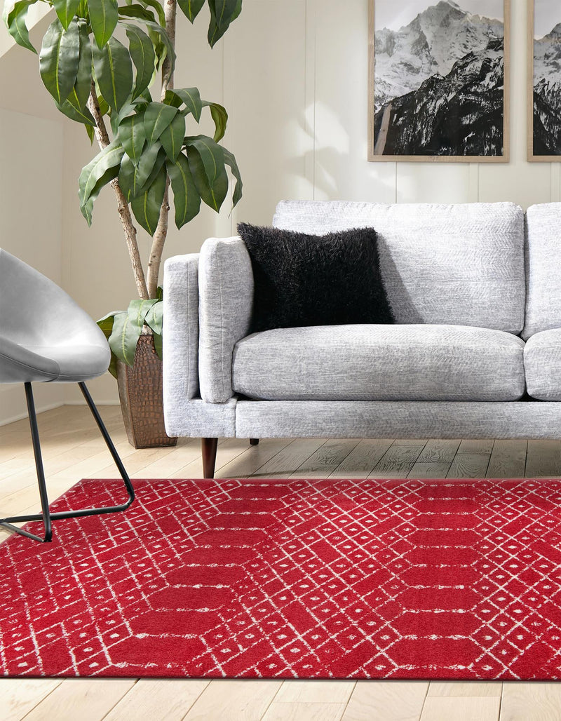 Marrakesh Lattice Collection Area Rug - Casablanca (Raspberry Pink) Rectangle Raspberry Pink  lifestyle 9