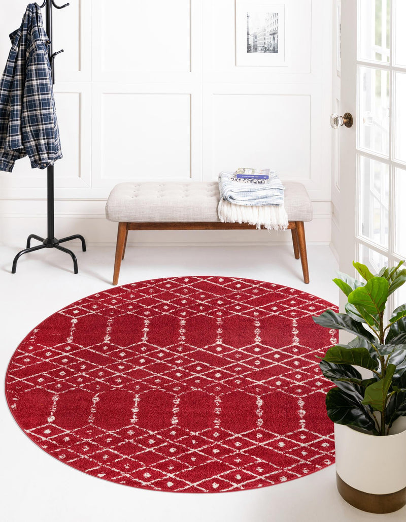 Marrakesh Lattice Collection Area Rug - Casablanca (Raspberry Pink) Round Raspberry Pink  lifestyle 27