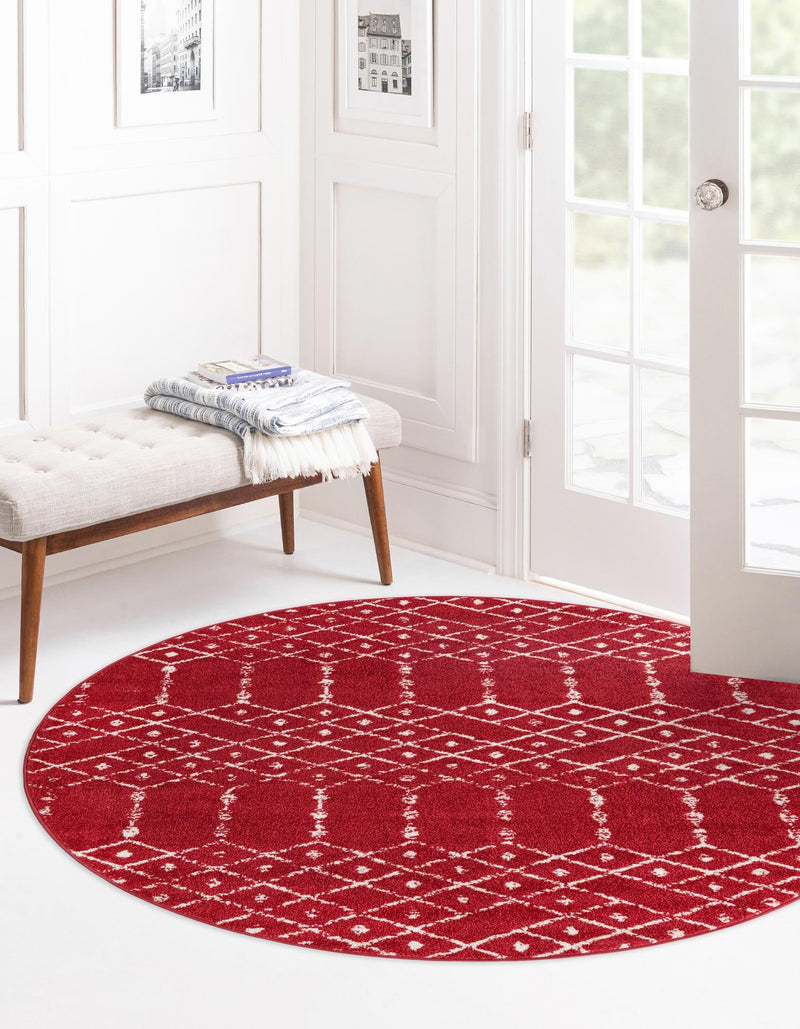Marrakesh Lattice Collection Area Rug - Casablanca (Raspberry Pink) Round Raspberry Pink  lifestyle 32