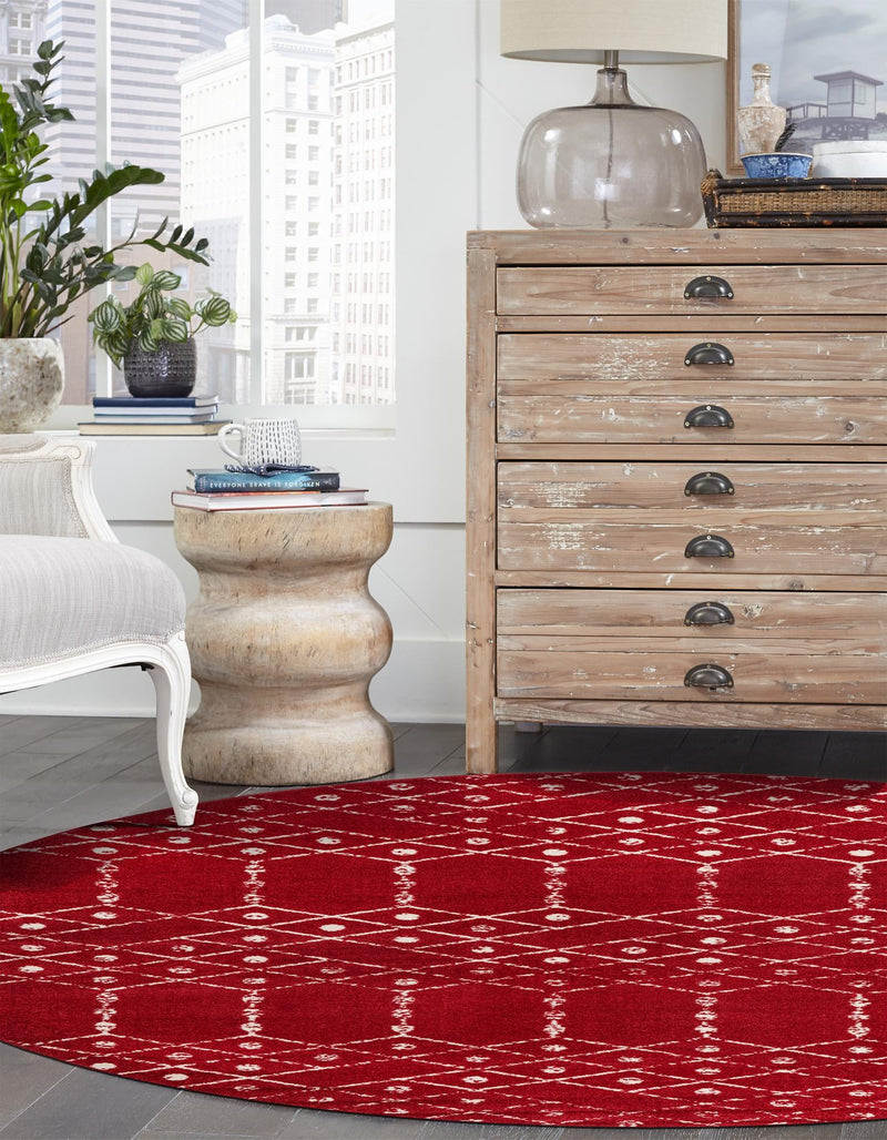 Marrakesh Lattice Collection Area Rug - Casablanca (Raspberry Pink) Round Raspberry Pink  lifestyle 39