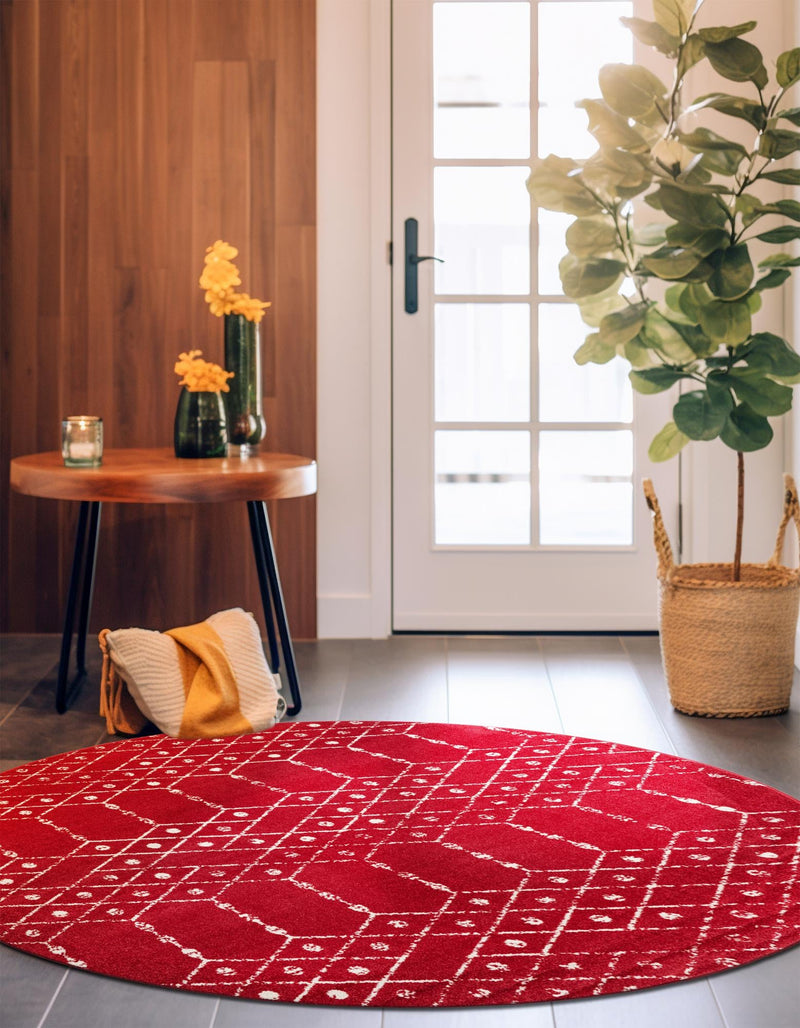 Marrakesh Lattice Collection Area Rug - Casablanca (Raspberry Pink) Round Raspberry Pink  lifestyle 45