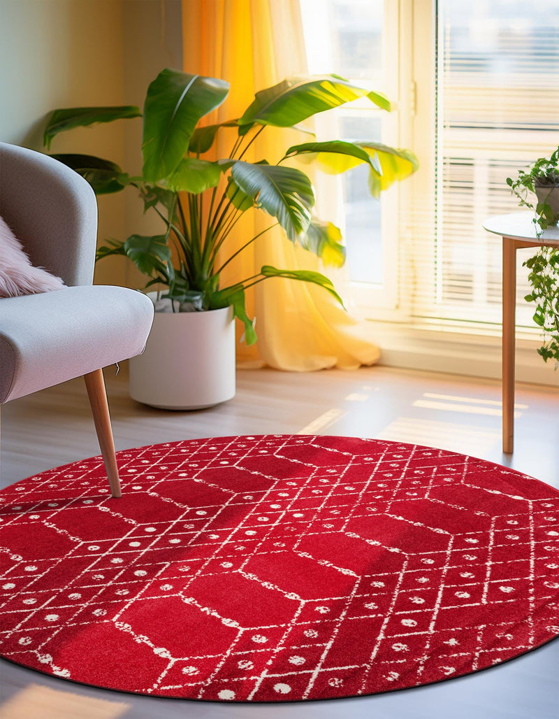Marrakesh Lattice Collection Area Rug - Casablanca (Raspberry Pink) Round Raspberry Pink  lifestyle 48