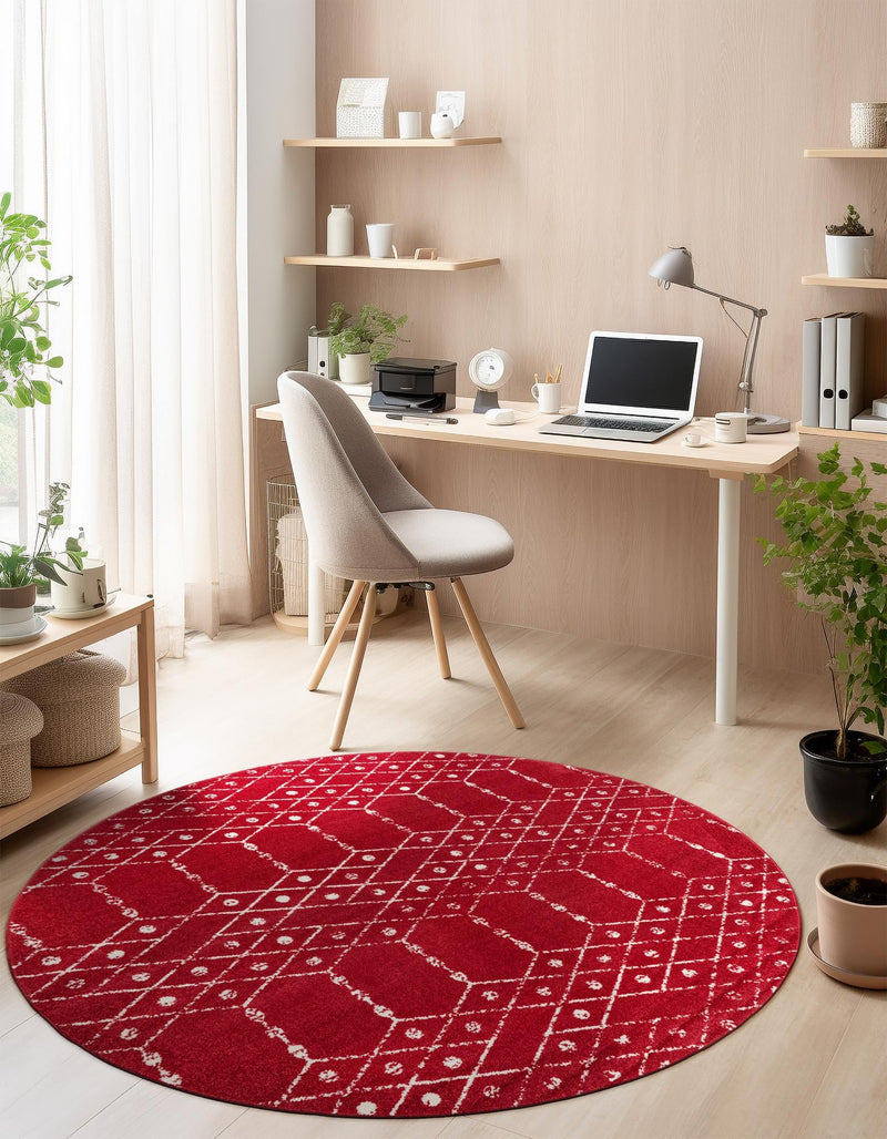 Marrakesh Lattice Collection Area Rug - Casablanca (Raspberry Pink) Round Raspberry Pink  lifestyle 51