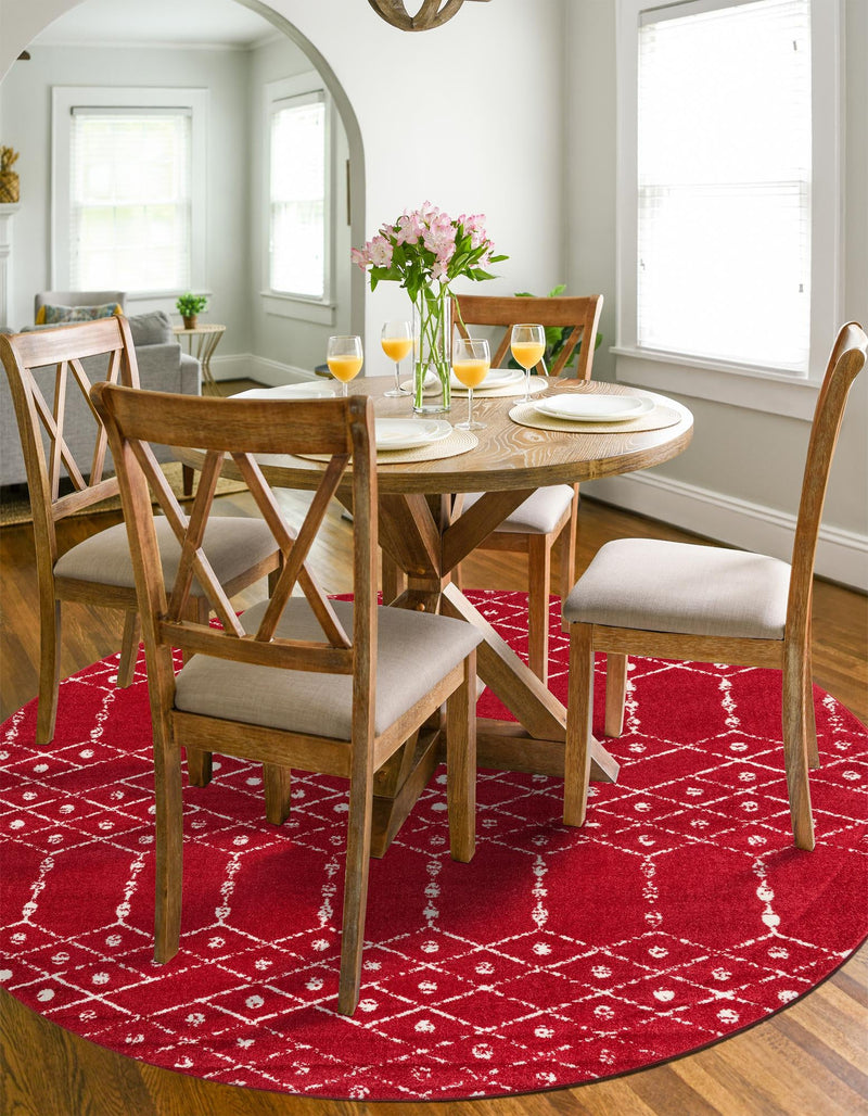 Marrakesh Lattice Collection Area Rug - Casablanca (Raspberry Pink) Round Raspberry Pink  lifestyle 54
