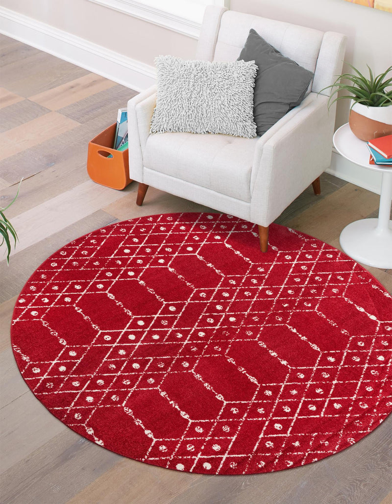 Marrakesh Lattice Collection Area Rug - Casablanca (Raspberry Pink) Round Raspberry Pink  lifestyle 57