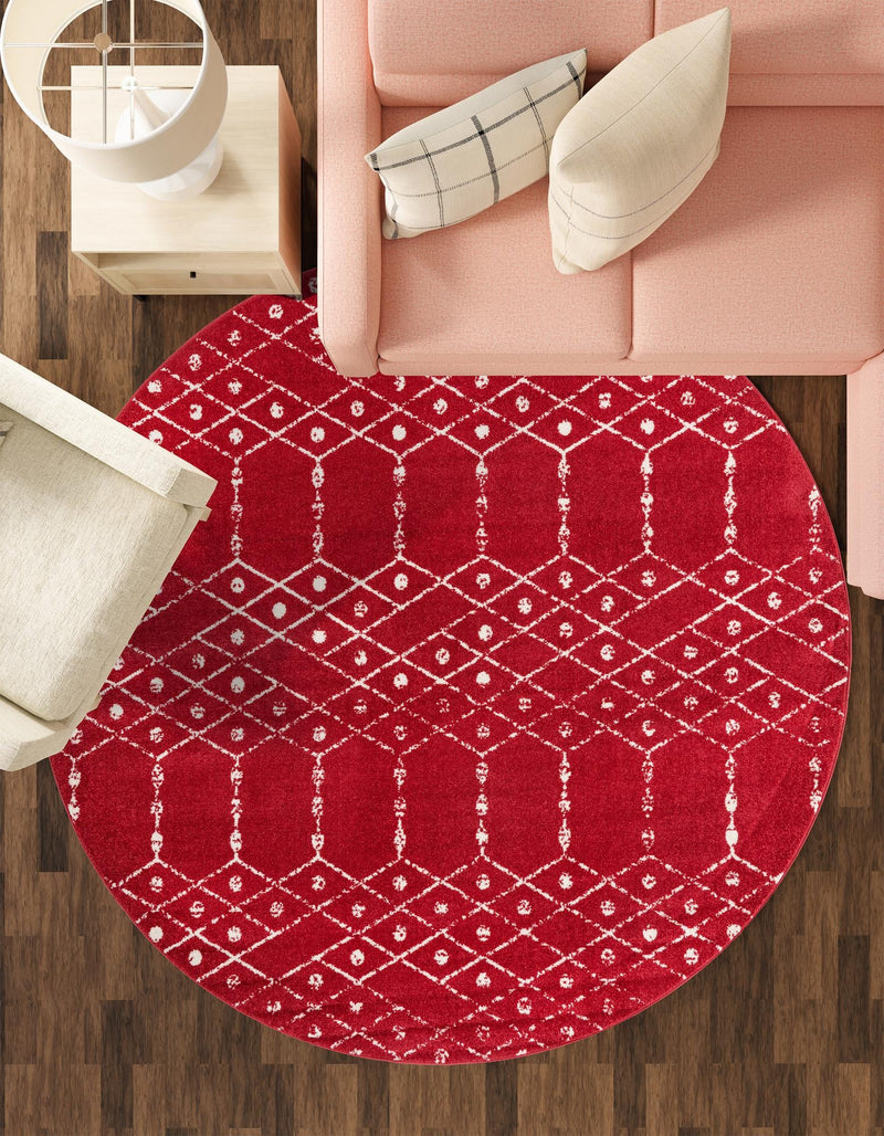 Marrakesh Lattice Collection Area Rug - Casablanca (Raspberry Pink) Round Raspberry Pink  lifestyle 60