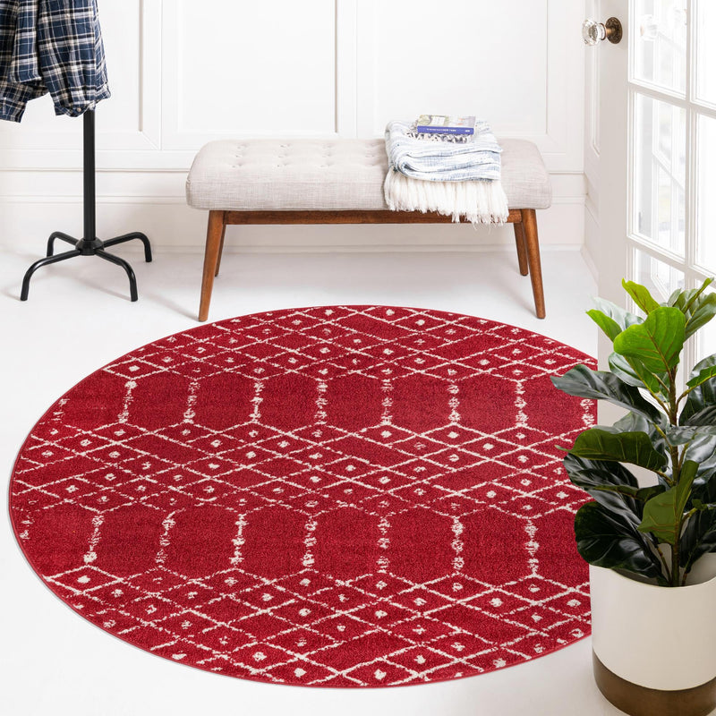 Marrakesh Lattice Collection Area Rug - Casablanca (Raspberry Pink) Round Raspberry Pink  lifestyle 103