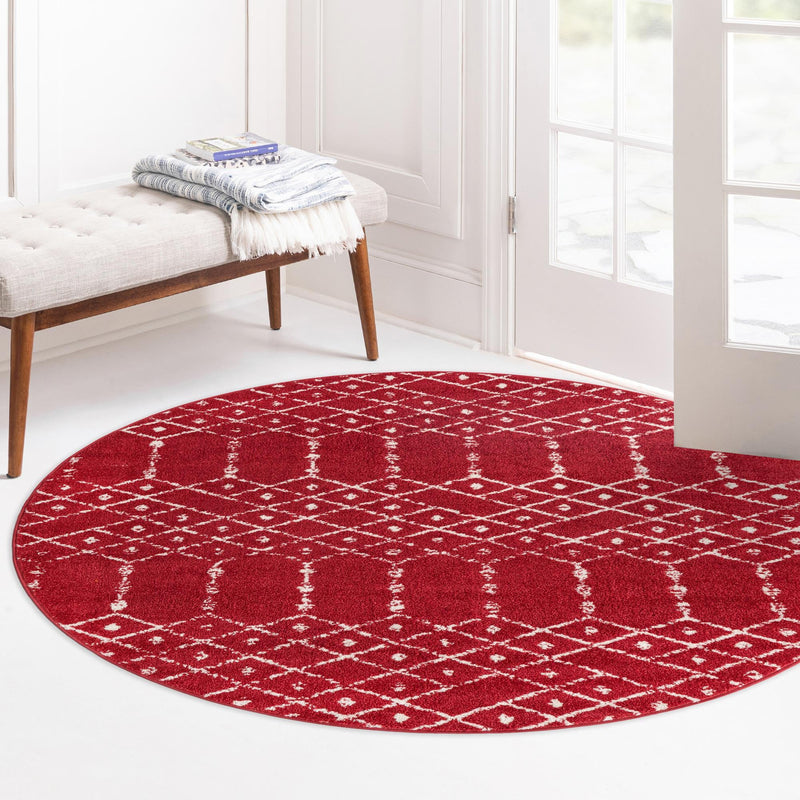 Marrakesh Lattice Collection Area Rug - Casablanca (Raspberry Pink) Round Raspberry Pink  lifestyle 107
