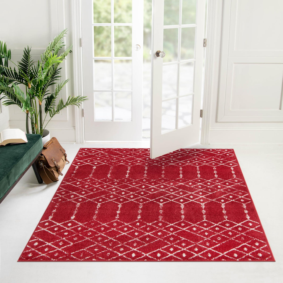 Marrakesh Lattice Collection Area Rug - Casablanca (Raspberry Pink) Square Raspberry Pink  lifestyle 104