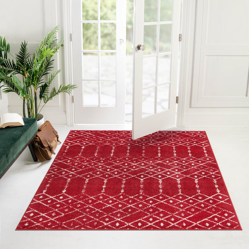 Marrakesh Lattice Collection Area Rug - Casablanca (Raspberry Pink) Square Raspberry Pink  lifestyle 104