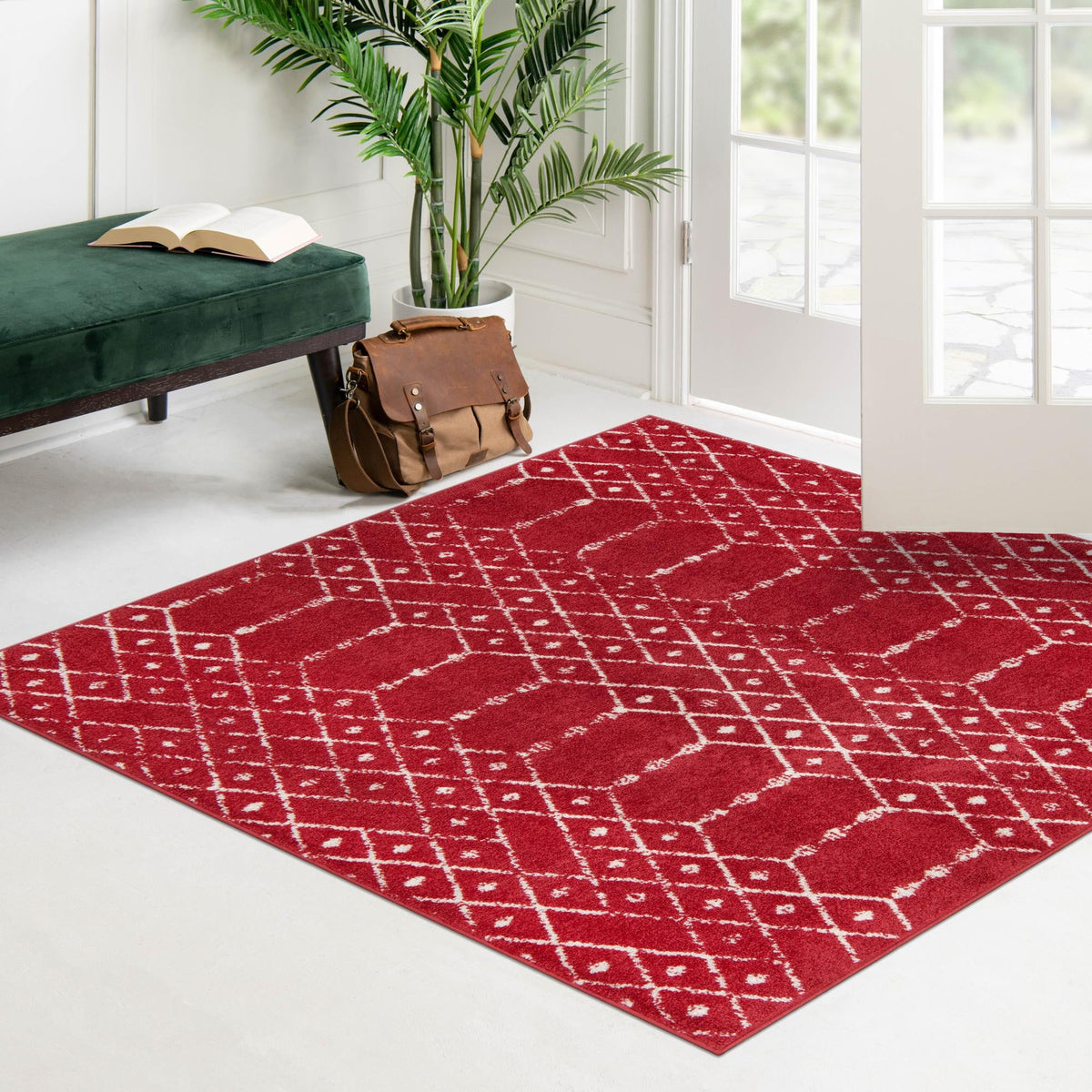 Marrakesh Lattice Collection Area Rug - Casablanca (Raspberry Pink) Square Raspberry Pink  lifestyle 108