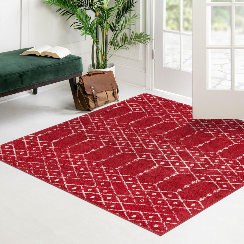 Marrakesh Lattice Collection Area Rug - Casablanca (Raspberry Pink) Square Raspberry Pink  lifestyle 108