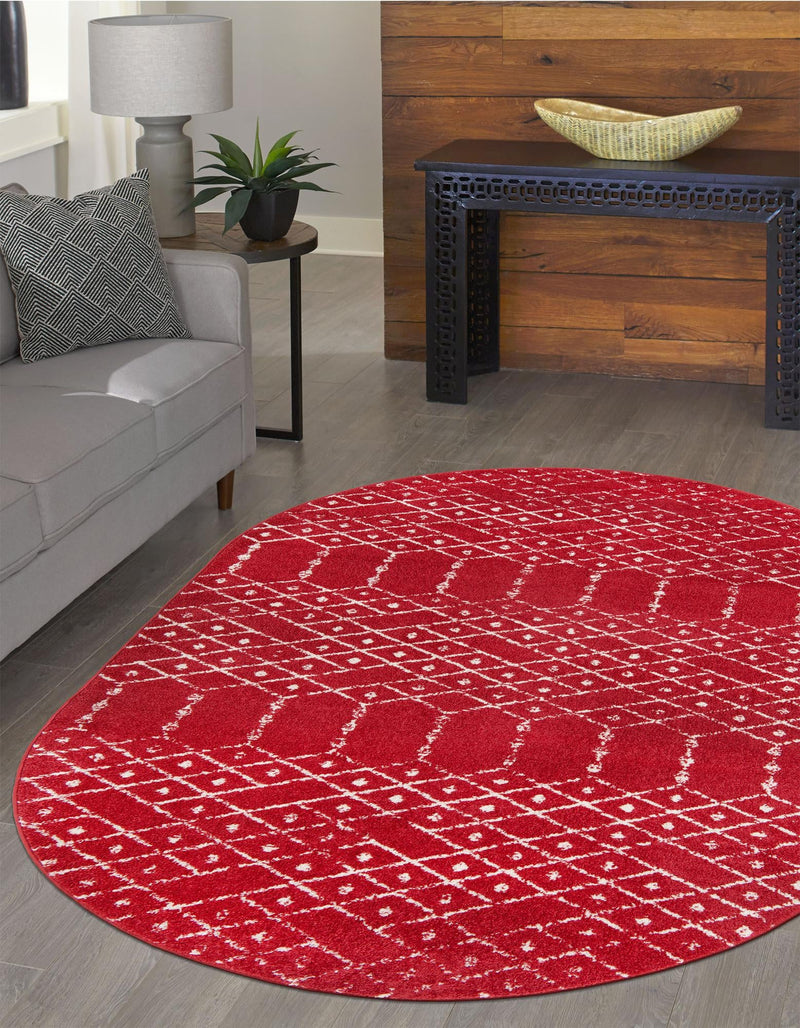 Marrakesh Lattice Collection Area Rug - Casablanca (Raspberry Pink) Oval Raspberry Pink  lifestyle 39