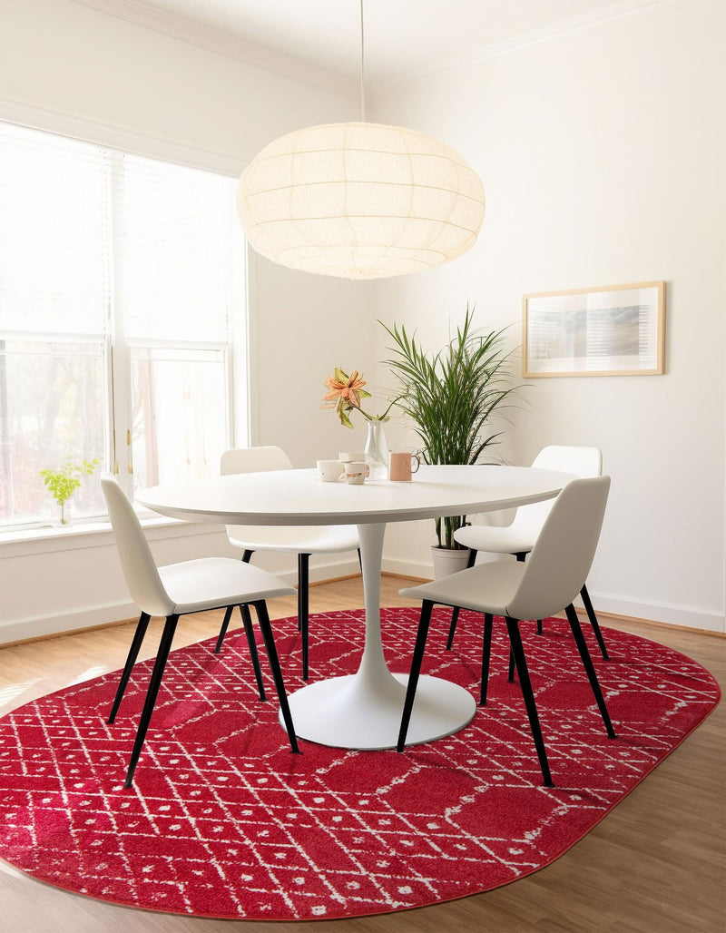 Marrakesh Lattice Collection Area Rug - Casablanca (Raspberry Pink) Oval Raspberry Pink  lifestyle 41