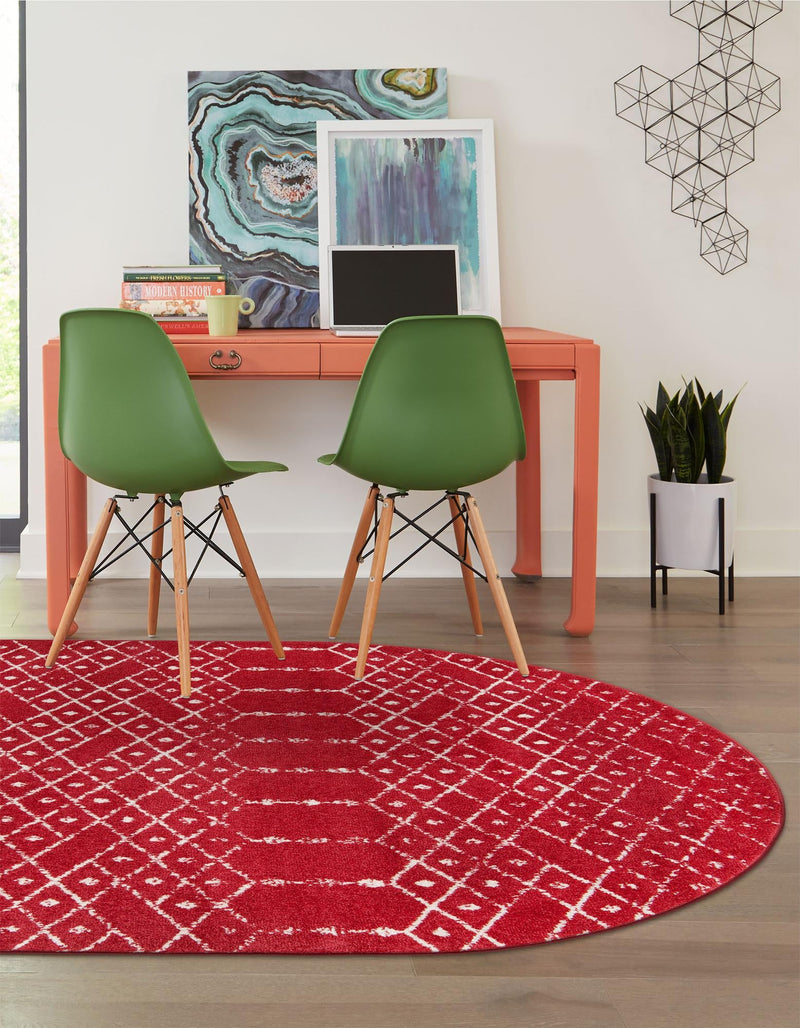 Marrakesh Lattice Collection Area Rug - Casablanca (Raspberry Pink) Oval Raspberry Pink  lifestyle 45