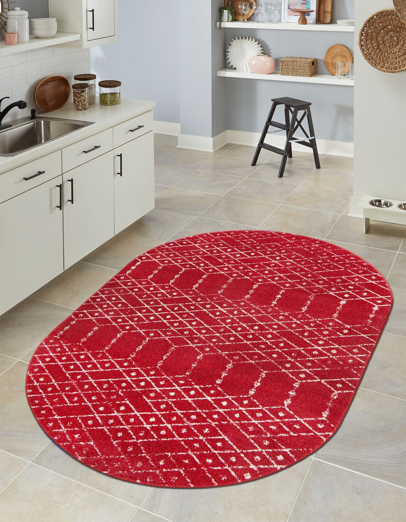 Marrakesh Lattice Collection Area Rug - Casablanca (Raspberry Pink) Oval Raspberry Pink  lifestyle 47