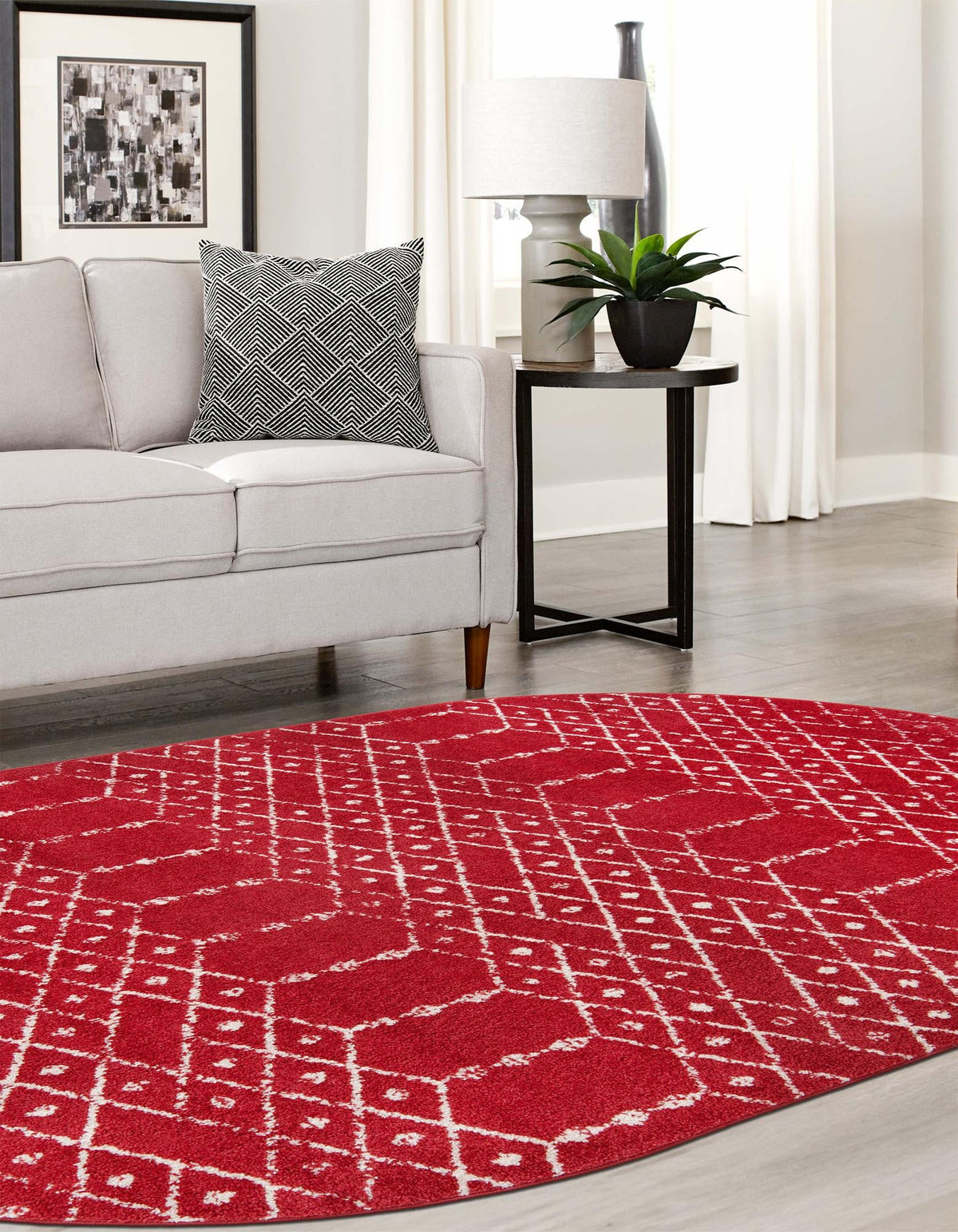 Marrakesh Lattice Collection Area Rug - Casablanca (Raspberry Pink) Oval Raspberry Pink  lifestyle 49