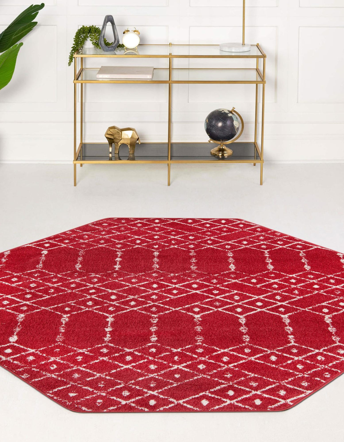 Marrakesh Lattice Collection Area Rug - Casablanca (Raspberry Pink) Octagon Raspberry Pink  lifestyle 30