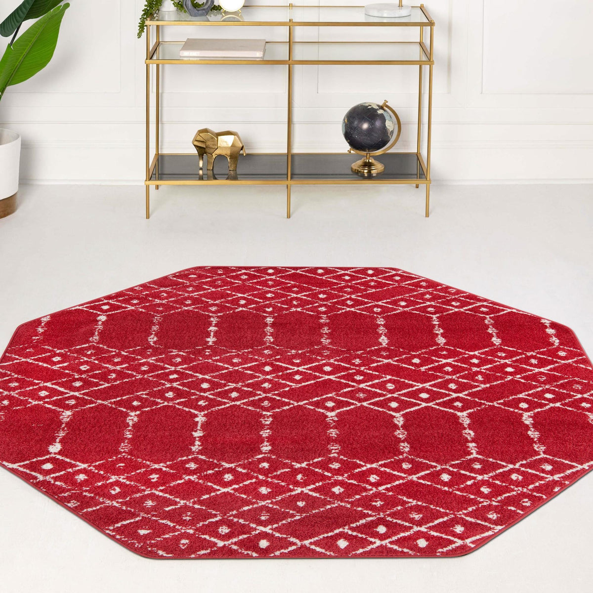 Marrakesh Lattice Collection Area Rug - Casablanca (Raspberry Pink) Octagon Raspberry Pink  lifestyle 105