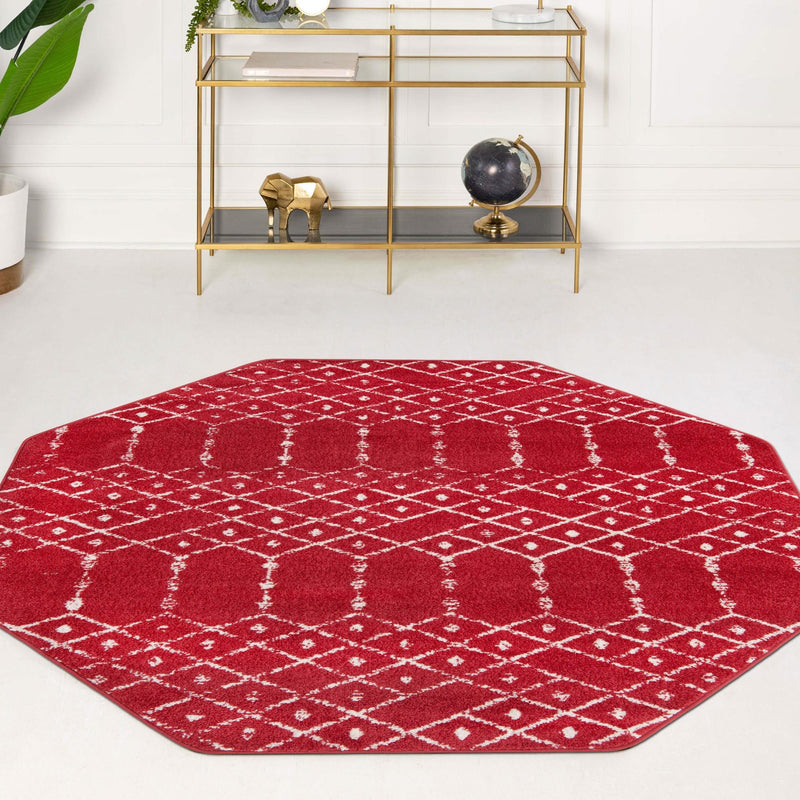 Marrakesh Lattice Collection Area Rug - Casablanca (Raspberry Pink) Octagon Raspberry Pink  lifestyle 105