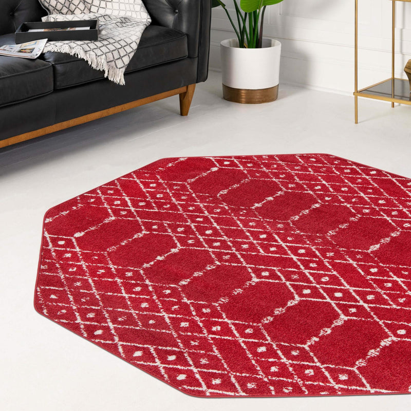 Marrakesh Lattice Collection Area Rug - Casablanca (Raspberry Pink) Octagon Raspberry Pink  lifestyle 109