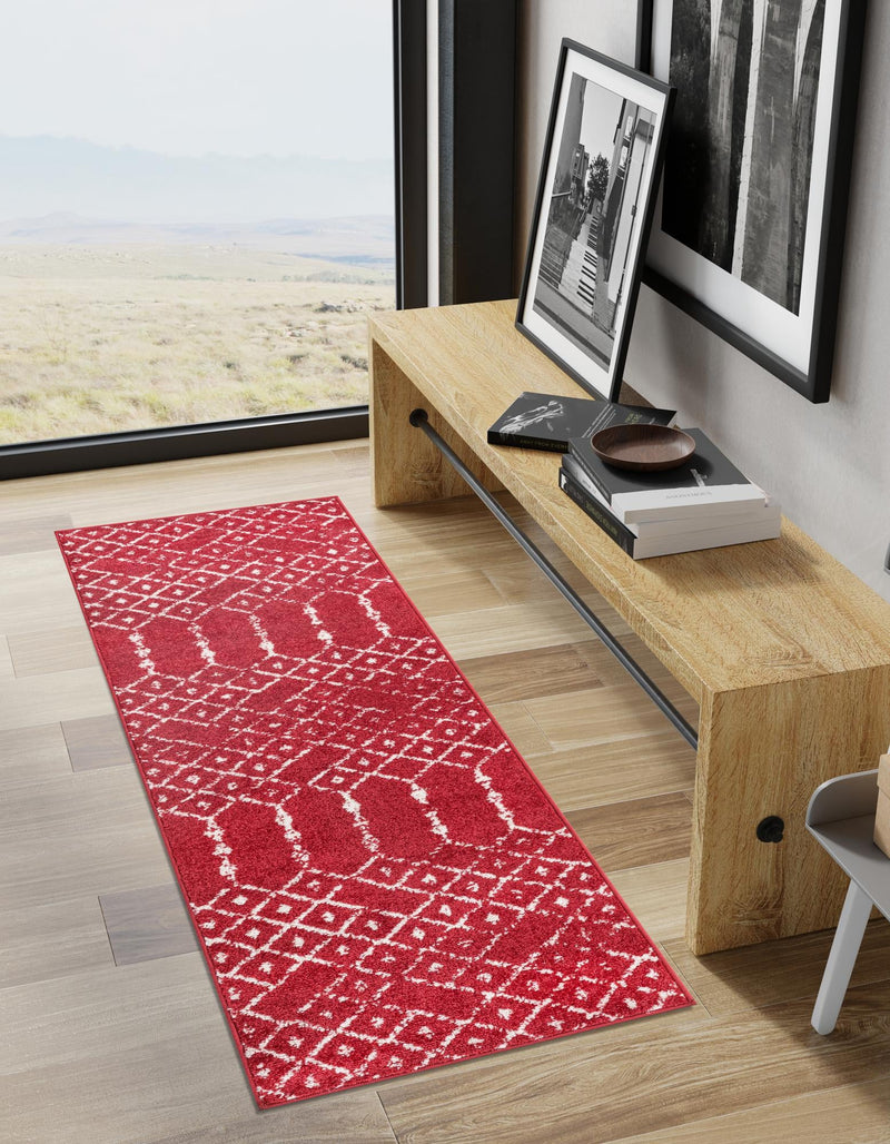 Marrakesh Lattice Collection Area Rug - Casablanca (Raspberry Pink) Runner Raspberry Pink  lifestyle 31