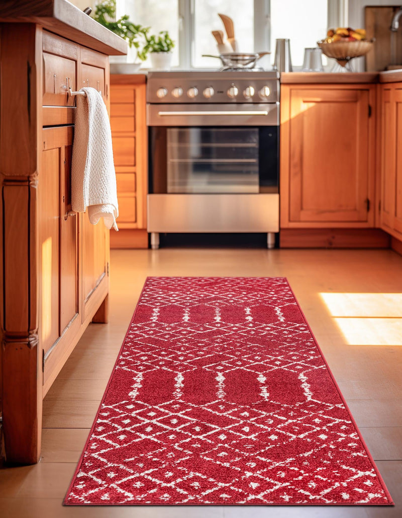 Marrakesh Lattice Collection Area Rug - Casablanca (Raspberry Pink) Runner Raspberry Pink  lifestyle 48