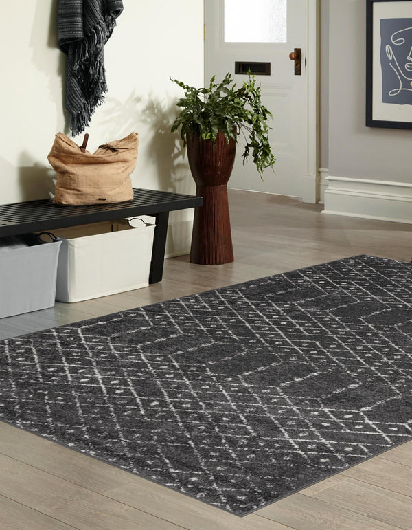 Marrakesh Lattice Collection Area Rug - Casablanca (Charcoal Gray) Rectangle Charcoal Gray  lifestyle 3