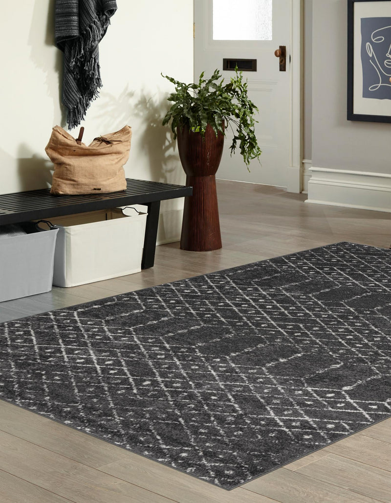 Marrakesh Lattice Collection Area Rug - Casablanca (Charcoal Gray) Rectangle Charcoal Gray  lifestyle 3