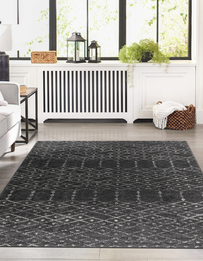 Marrakesh Lattice Collection Area Rug - Casablanca (Charcoal Gray) Rectangle Charcoal Gray  lifestyle 4