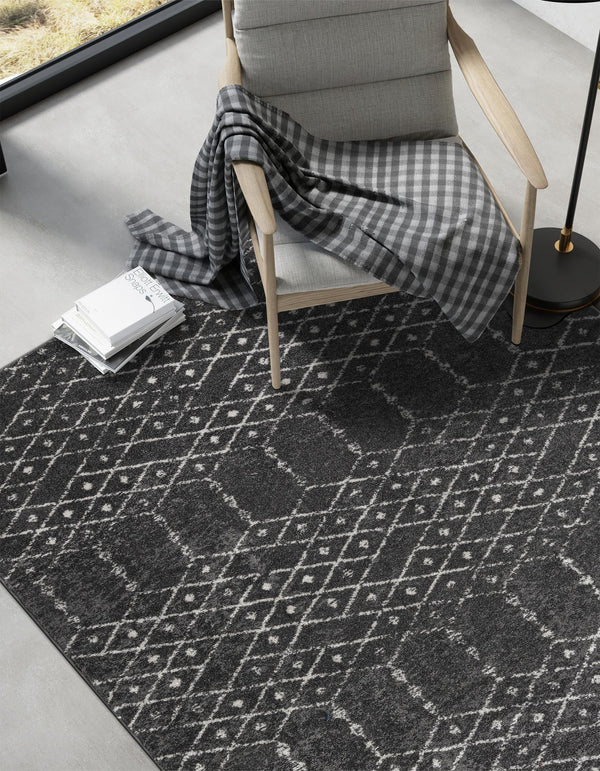 Marrakesh Lattice Collection Area Rug - Casablanca (Charcoal Gray) Rectangle Charcoal Gray  lifestyle 5