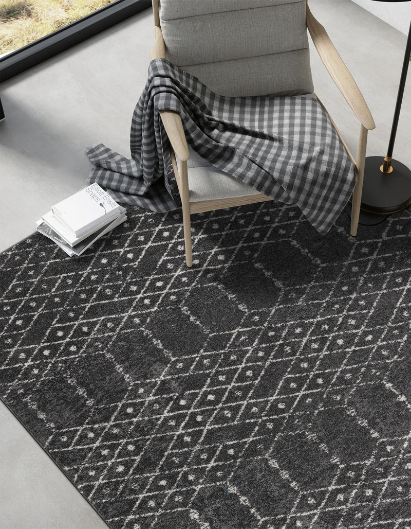 Marrakesh Lattice Collection Area Rug - Casablanca (Charcoal Gray) Rectangle Charcoal Gray  lifestyle 5