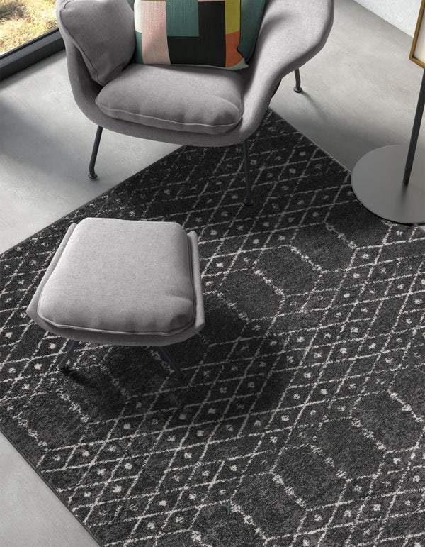 Marrakesh Lattice Collection Area Rug - Casablanca (Charcoal Gray) Rectangle Charcoal Gray  lifestyle 8