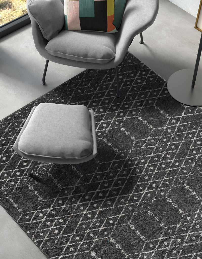 Marrakesh Lattice Collection Area Rug - Casablanca (Charcoal Gray) Rectangle Charcoal Gray  lifestyle 8