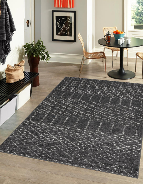 Marrakesh Lattice Collection Area Rug - Casablanca (Charcoal Gray) Rectangle Charcoal Gray  lifestyle 9