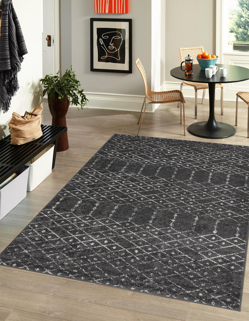 Marrakesh Lattice Collection Area Rug - Casablanca (Charcoal Gray) Rectangle Charcoal Gray  lifestyle 9